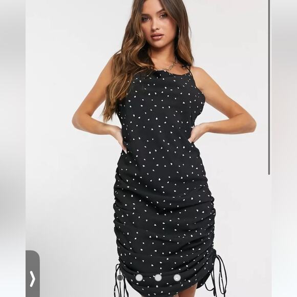 NWT Lioness String Along Mini Dress Black Heart Print Ruched Adjustable 4 - Picture 2 of 15